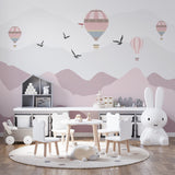 Kids Wall Murals Pink Mountains Silhouette Balloons Wallpaper for Kids