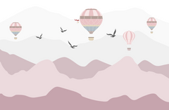 Custom Kids Wall Murals Pink Mountains Silhouette Balloons Wallpaper for Kids