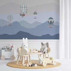 Custom Kids Wall Murals Blue Mountains Silhouette Balloons Wallpaper for Kids