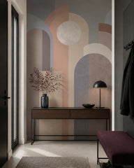 Art Deco arches wallpaper in a refined foyer.