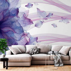 Custom Vibrant Purple Flower Wall Mural Violet Petals Abstract Wallpaper