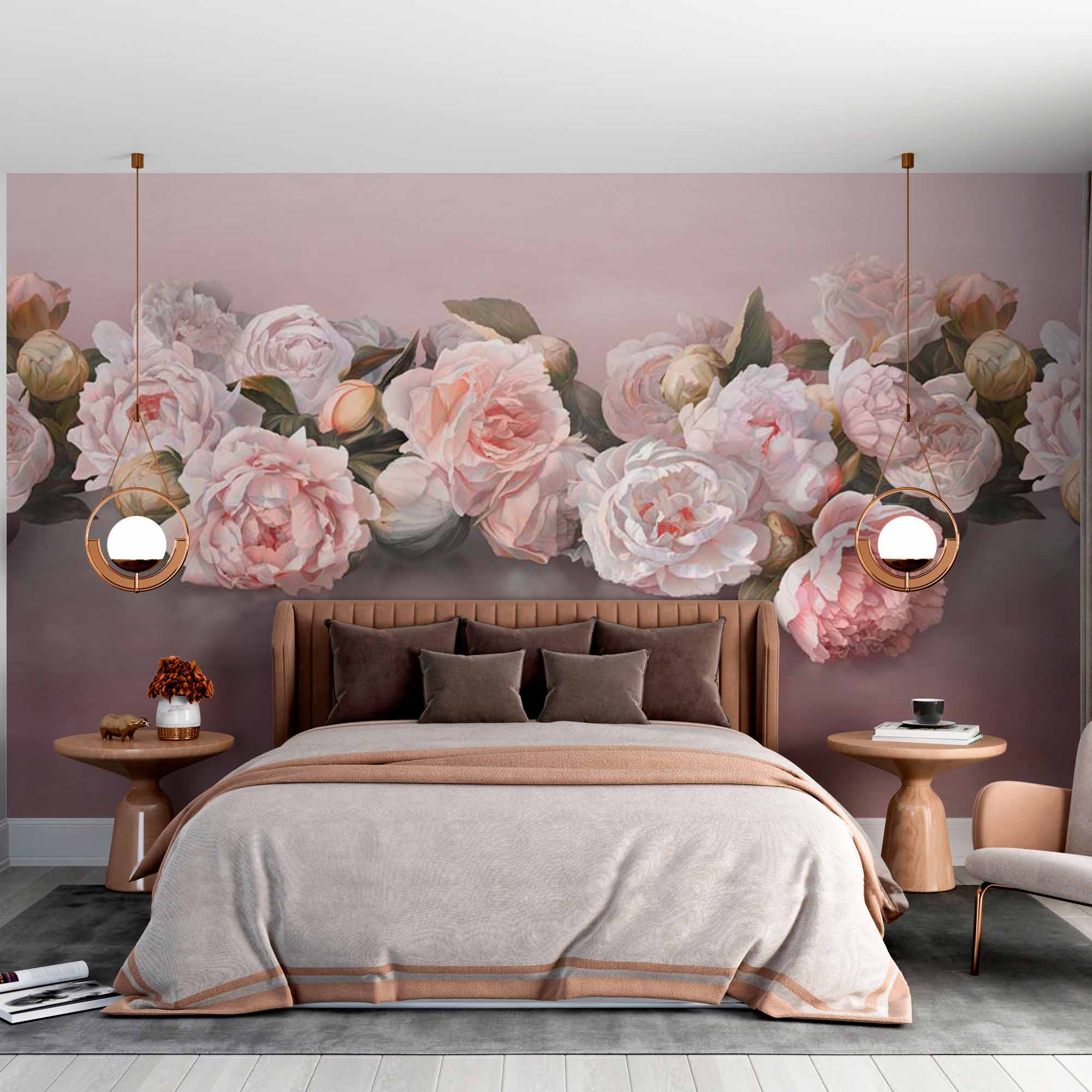 Blooming Pink Rose Wall Mural Tender Flowers Elegant Wallpaper