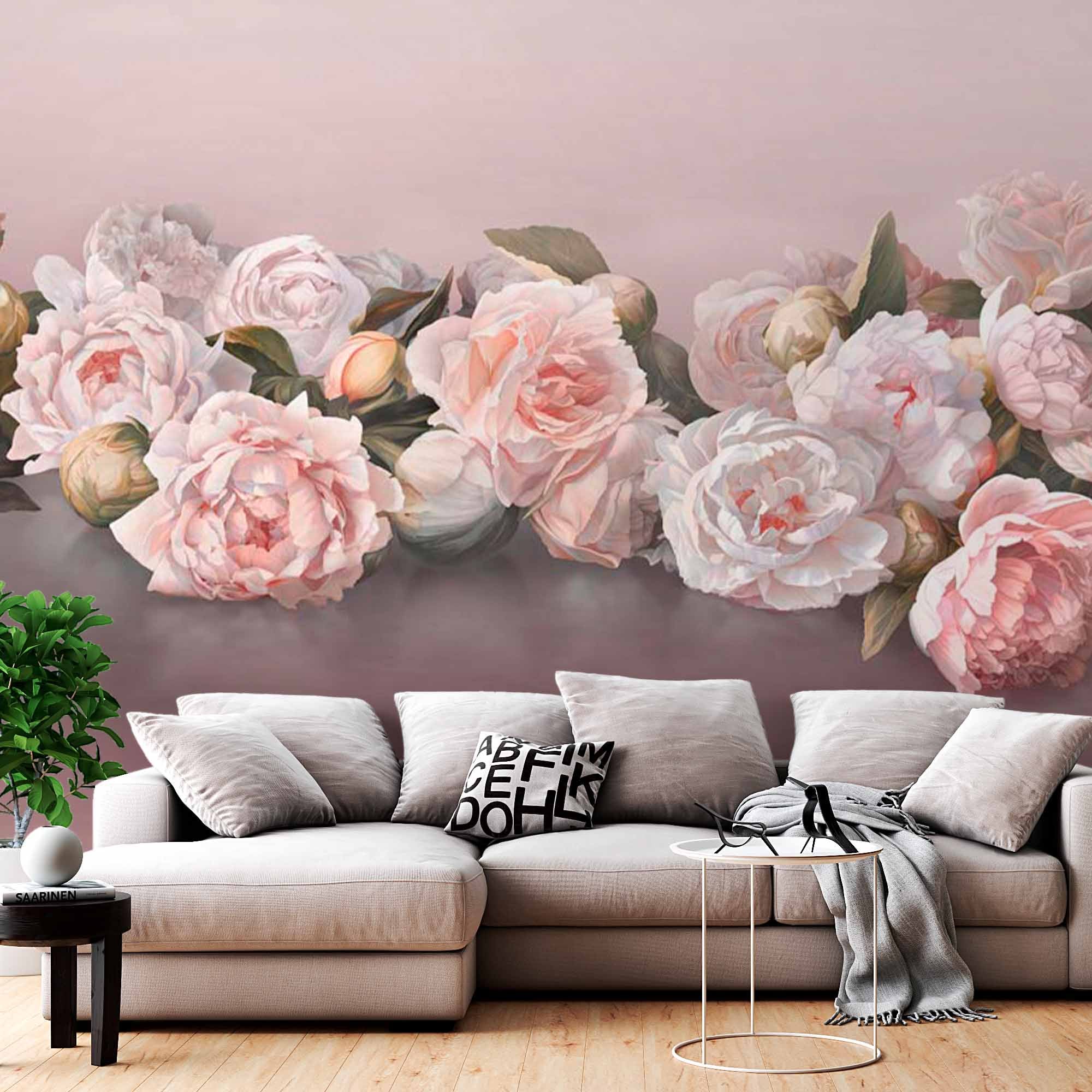 Blooming Pink Rose Wall Mural Tender Flowers Elegant Wallpaper