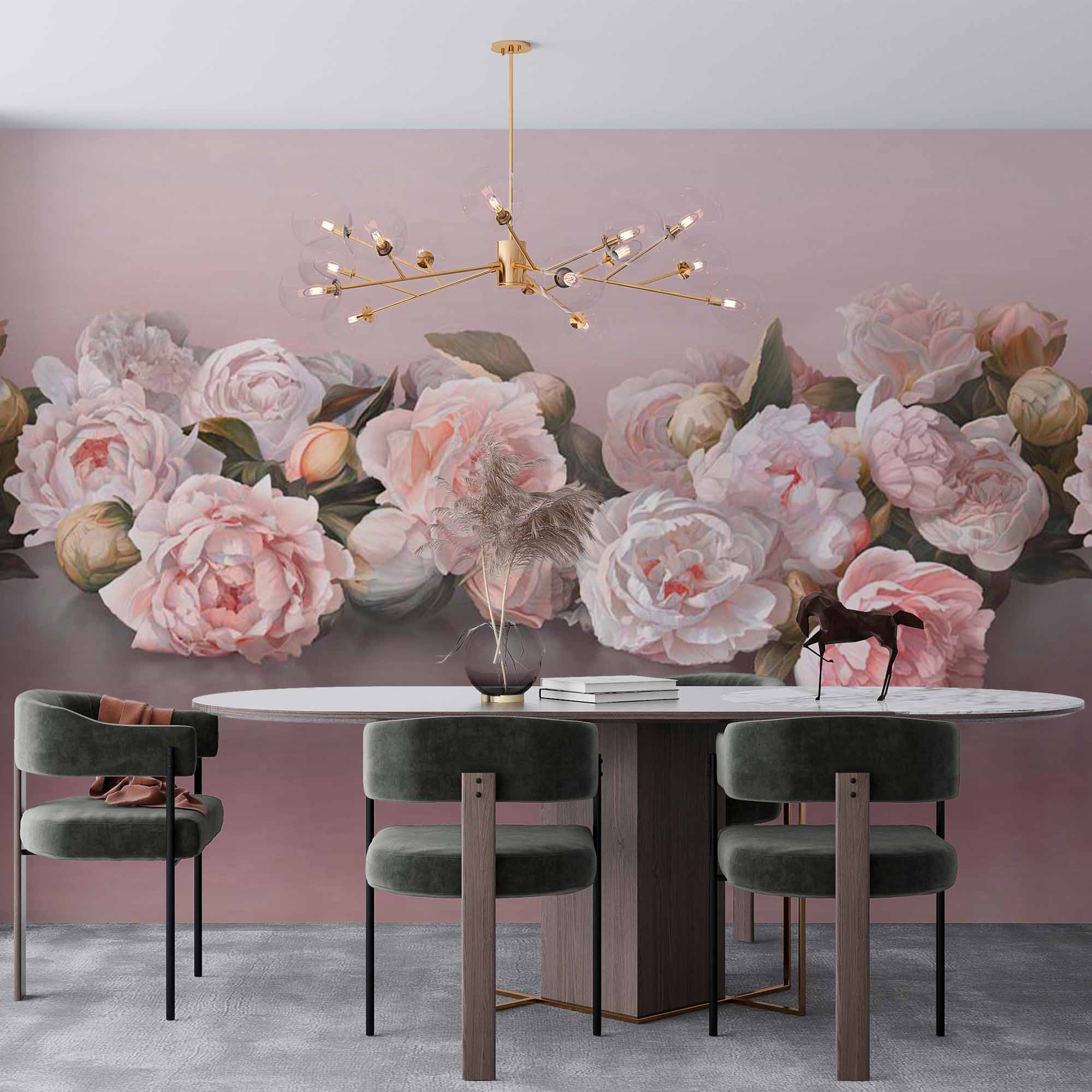 Blooming Pink Rose Wall Mural Tender Flowers Elegant Wallpaper