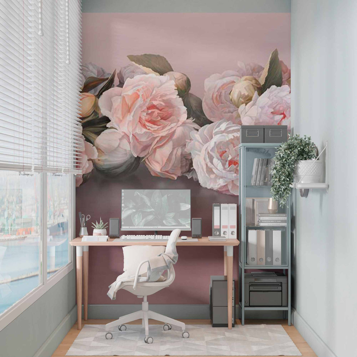 Custom Blooming Pink Rose Wall Mural Tender Flowers Elegant Wallpaper