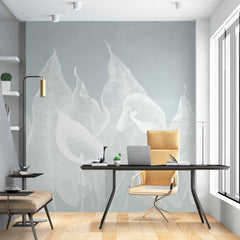 Custom Serene White Lily Leaves Wallpaper