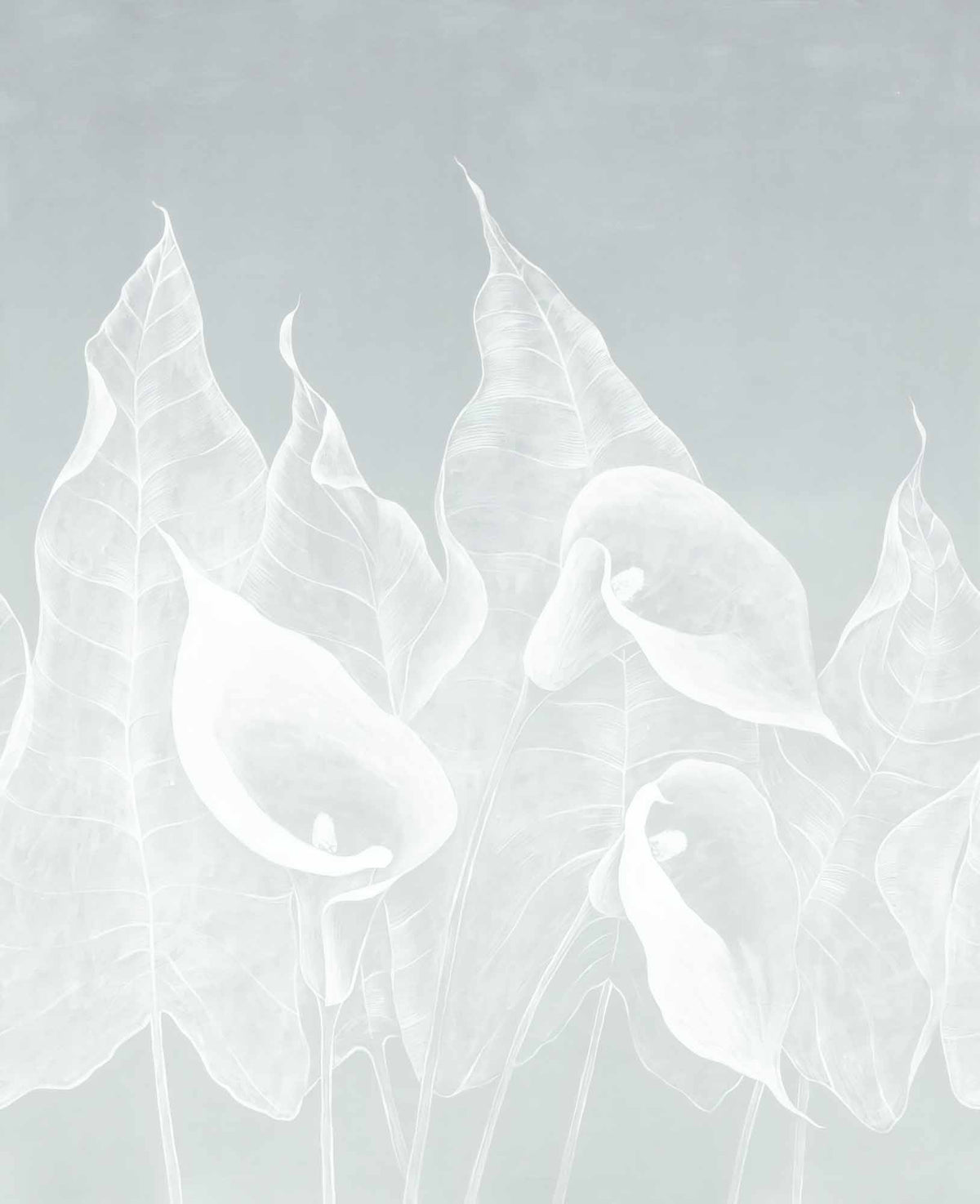 Papier peint arums blancs – Papier peint panoramique silhouettes botaniques sauge doux