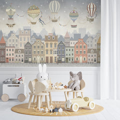 Niestandardowa fototapeta dla dzieci Stary Rynek Budynki Balon Tapeta dla dziewczynki