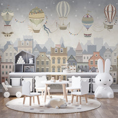 Niestandardowa fototapeta dla dzieci Stary Rynek Budynki Balon Tapeta dla dziewczynki