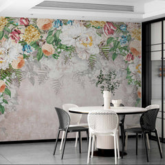 Custom Vintage Floral Bouquet Wall Mural - Elegant Flowers and Foliage on Textured Background Wallpaper