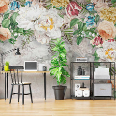 Custom Vintage Floral Bouquet Wall Mural - Elegant Flowers and Foliage on Textured Background Wallpaper