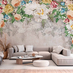 Custom Vintage Floral Bouquet Wall Mural - Elegant Flowers and Foliage on Textured Background Wallpaper