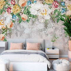 Custom Vintage Floral Bouquet Wall Mural - Elegant Flowers and Foliage on Textured Background Wallpaper