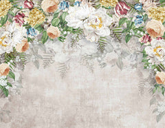 Custom Vintage Floral Bouquet Wall Mural - Elegant Flowers and Foliage on Textured Background Wallpaper