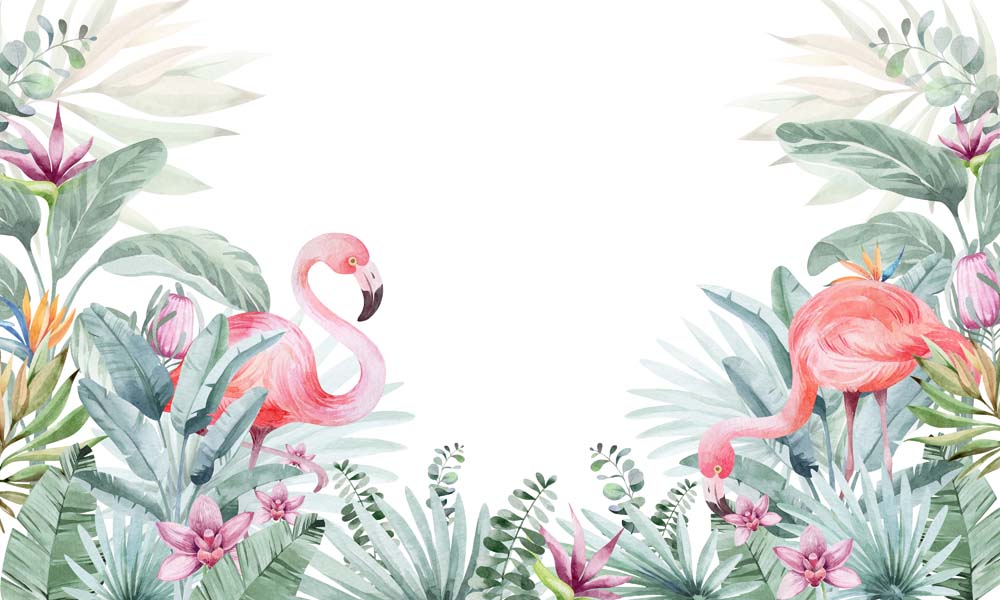 Kids Wall Mural Tropical Design Pink Flamingo Wallpaper for Kids Room