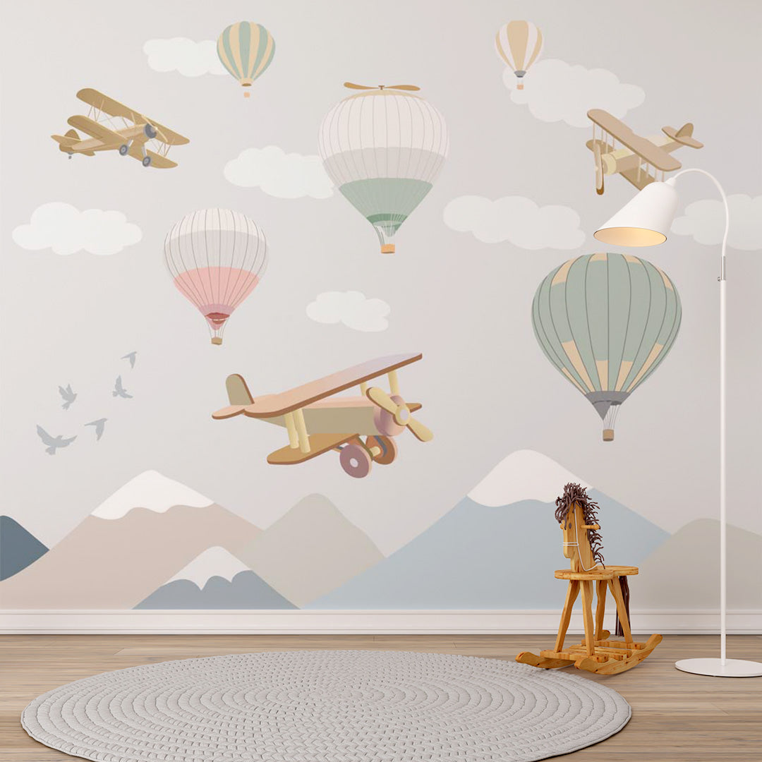 Kids Wall Murals Toy Airplane Balloons Mountains Wallpaper for Kids