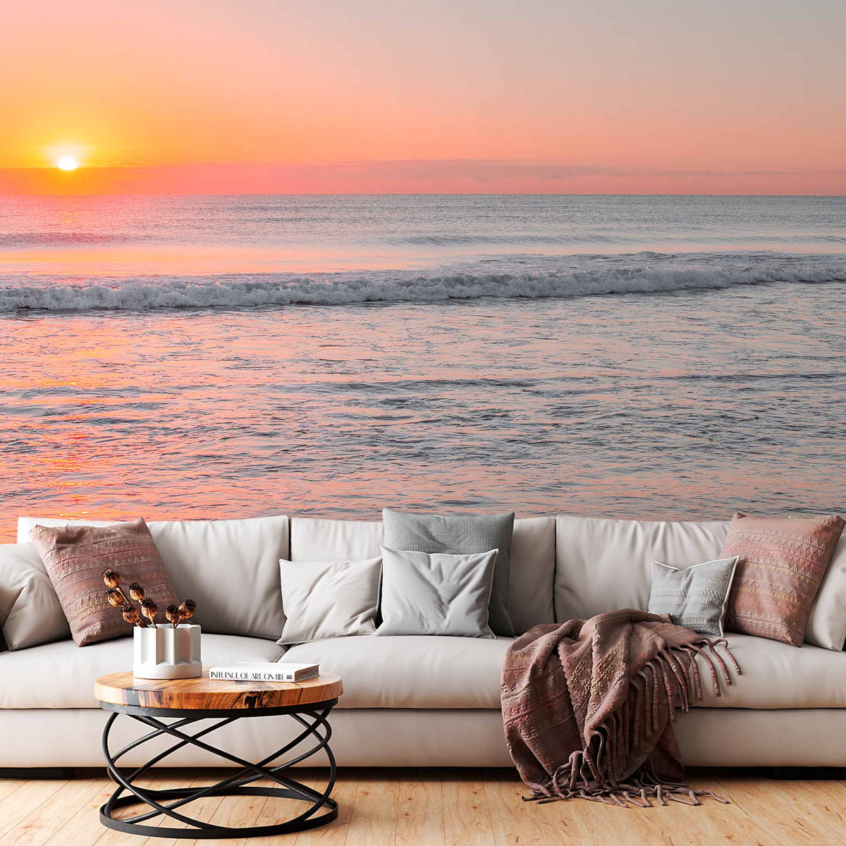 Custom Tropical Beach Sunset Wallpaper Mural for Living Spaces