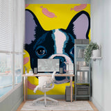 French Bulldog Sausage Pattern Wallpaper Bright Yellow Wall Mural