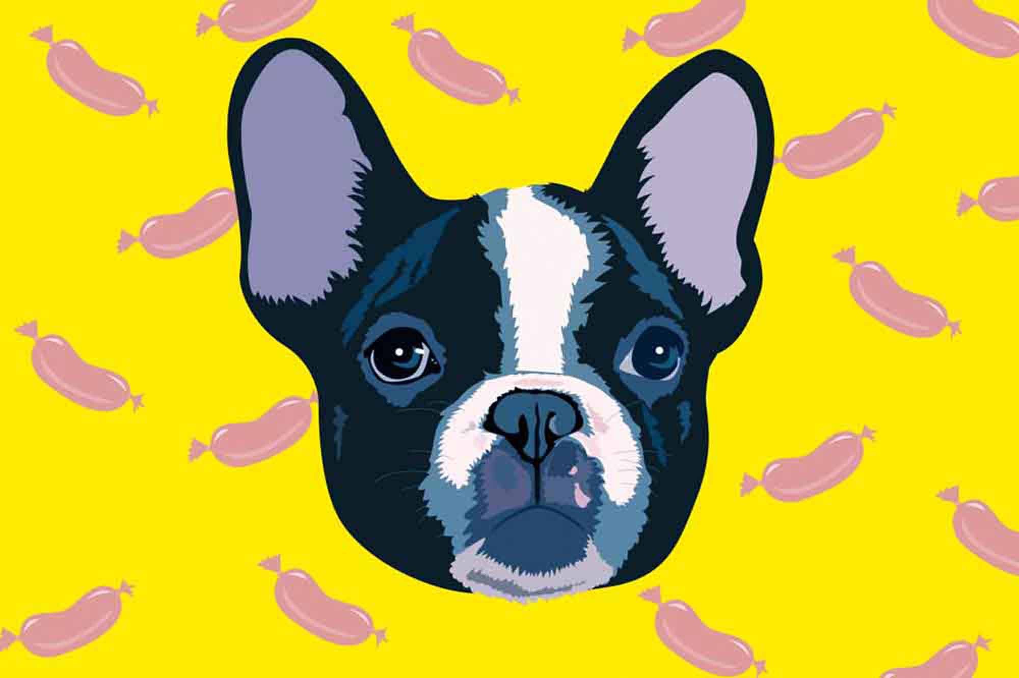 French Bulldog Sausage Pattern Wallpaper Bright Yellow Wall Mural