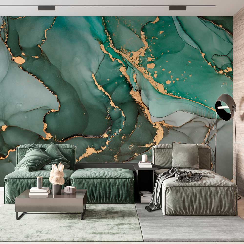 Emerald Green Gold Marble Wallpaper Elegant Wall Mural Decor