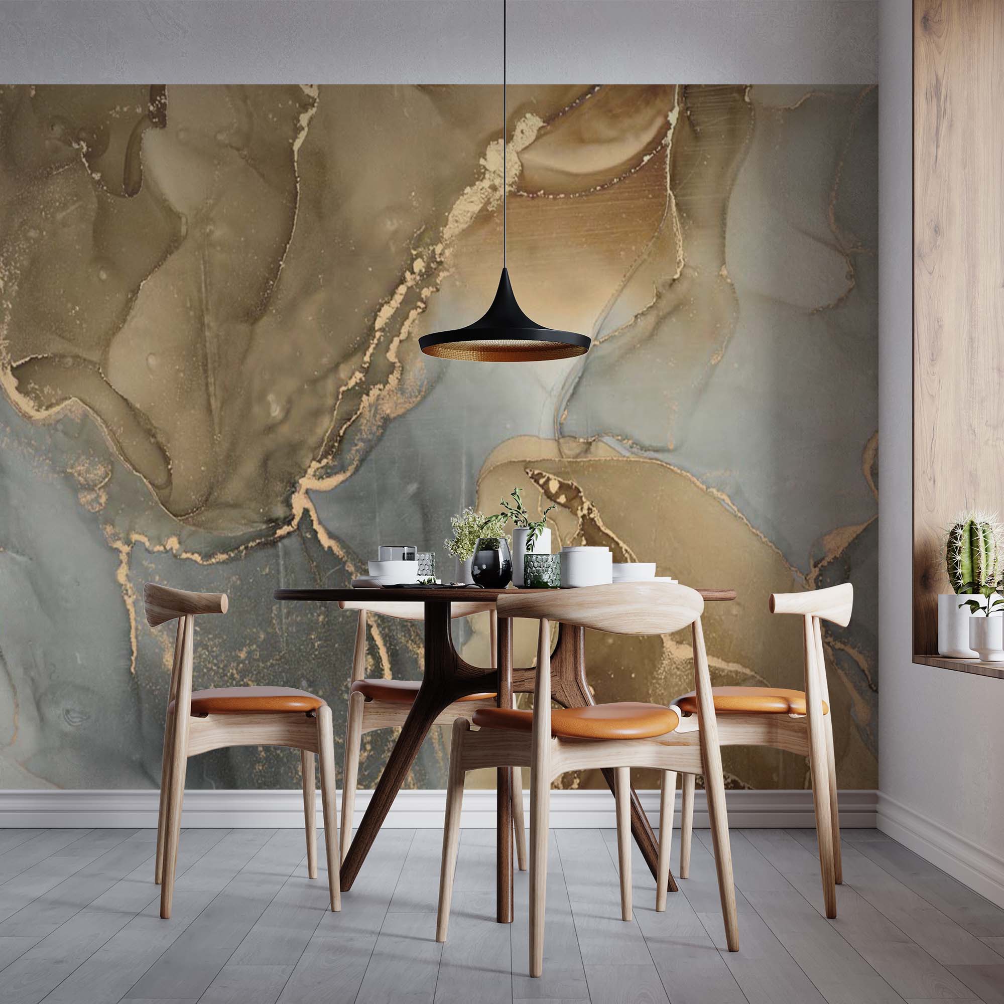 Art Wall Mural Gold and Grey Marble Abstract Fluid Wallpaper