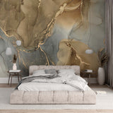 Art Wall Mural Gold and Grey Marble Abstract Fluid Wallpaper