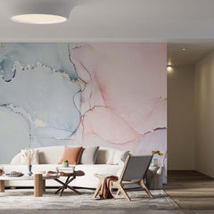 Custom Marble Wall Mural Light Pink and Blue Fluid Abstract Wallpaper