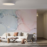 Marble Wall Mural Light Pink and Blue Fluid Abstract Wallpaper