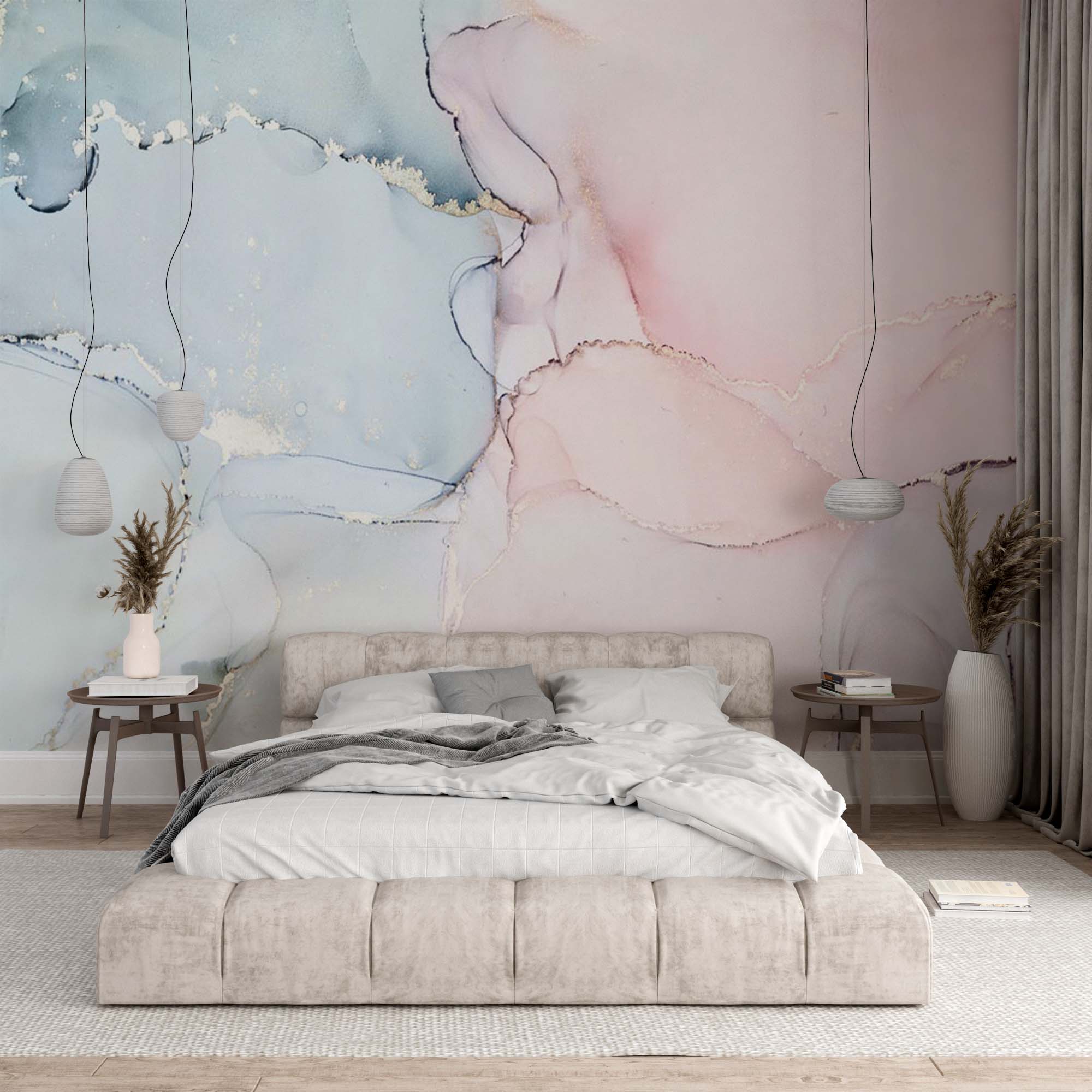 Marble Wall Mural Light Pink and Blue Fluid Abstract Wallpaper