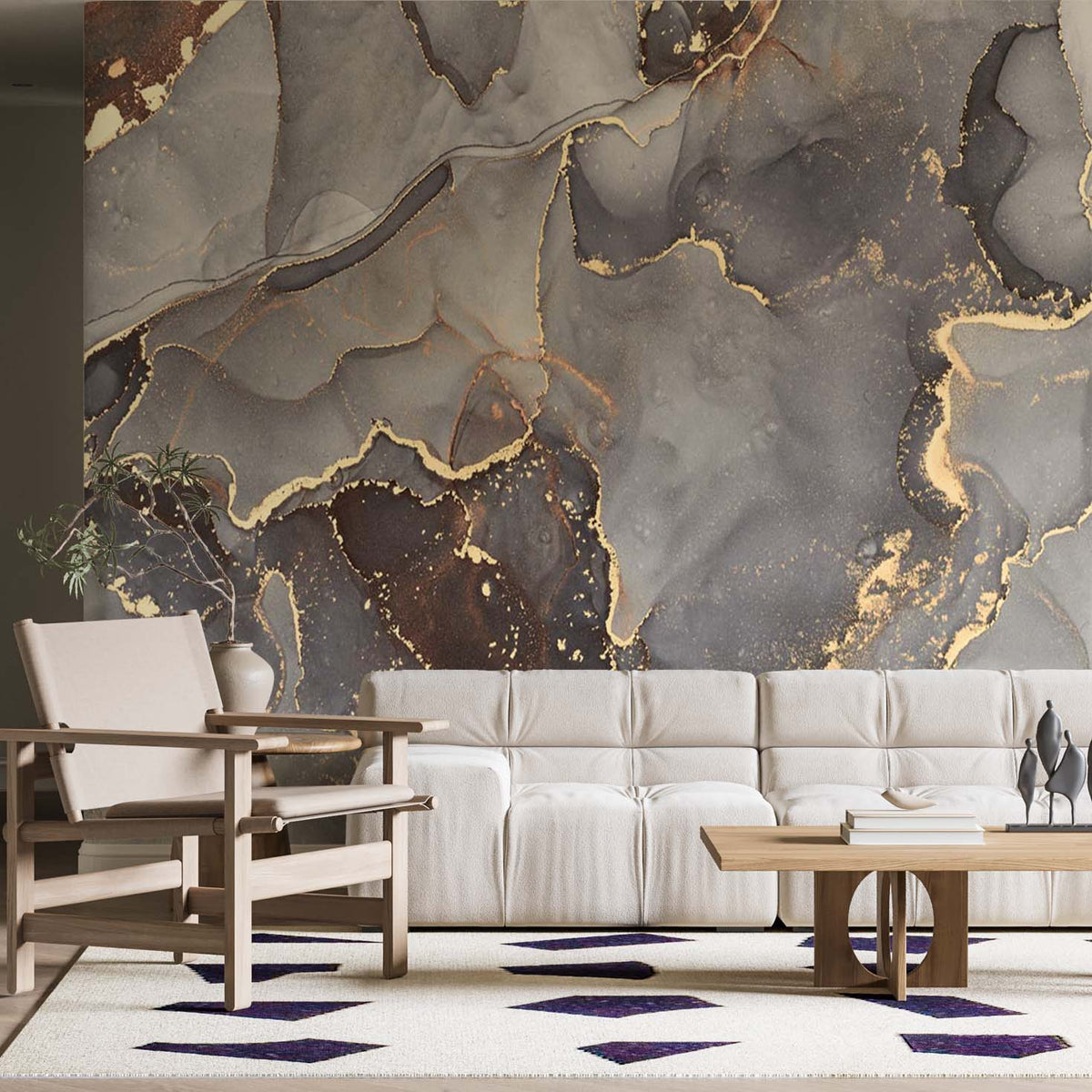 Grey Marble Wall Mural Stone Fluid Abstract Wallpaper