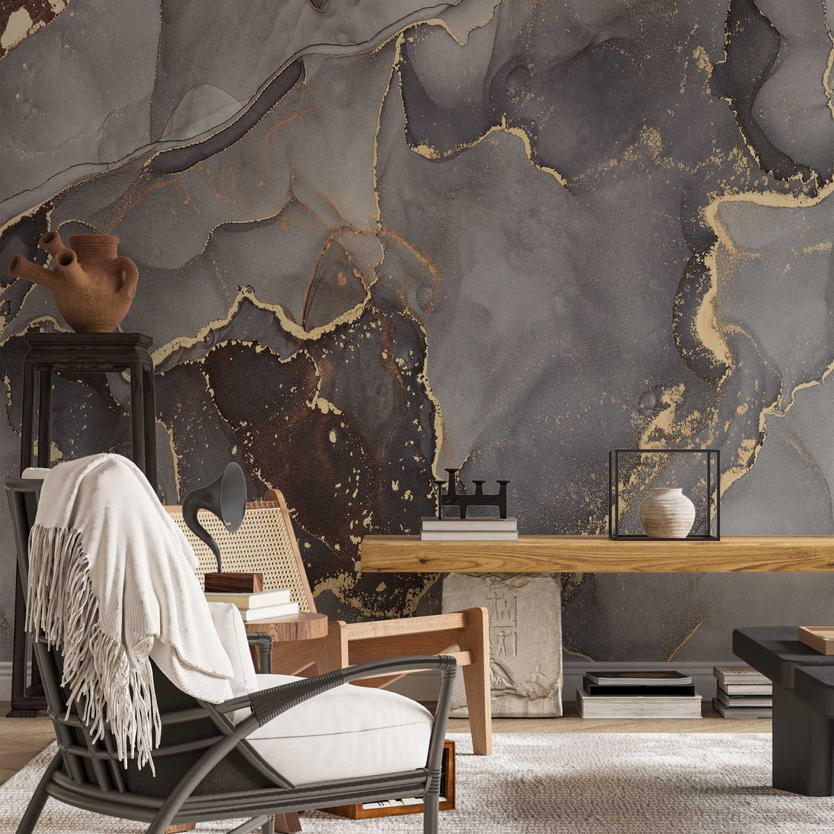 Custom Grey Marble Wall Mural Stone Fluid Abstract Wallpaper