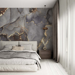 Custom Grey Marble Wall Mural Stone Fluid Abstract Wallpaper