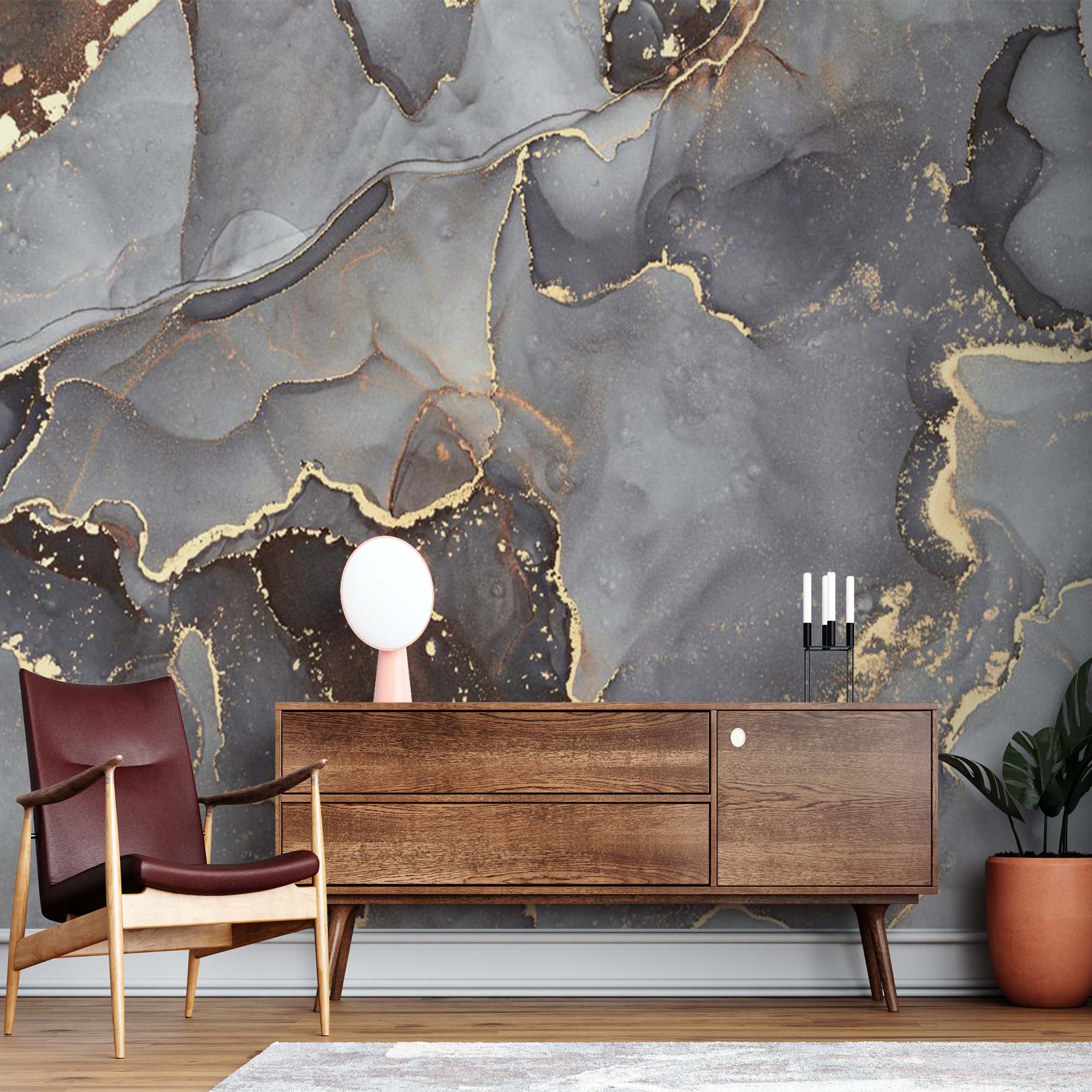 Grey Marble Wall Mural Stone Fluid Abstract Wallpaper