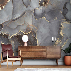 Custom Grey Marble Wall Mural Stone Fluid Abstract Wallpaper