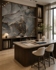 Grey marble wallpaper in a design showroom.