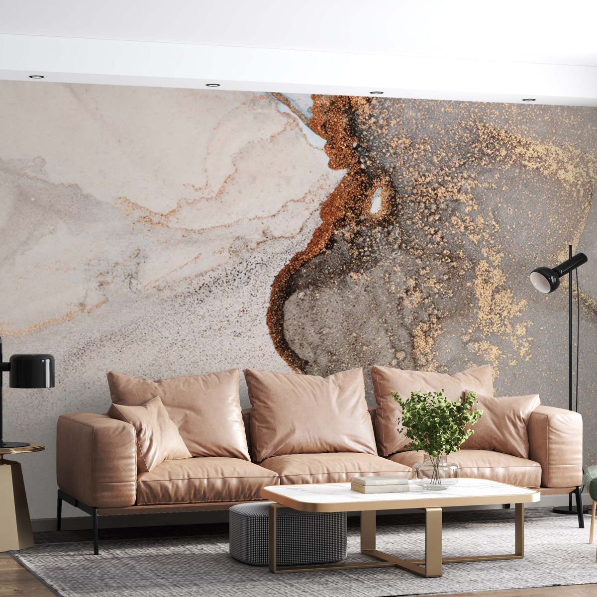 Custom Marble Wall Mural Brown Gold Fluid Art Wallpaper