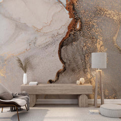 Custom Marble Wall Mural Brown Gold Fluid Art Wallpaper