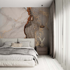 Custom Marble Wall Mural Brown Gold Fluid Art Wallpaper