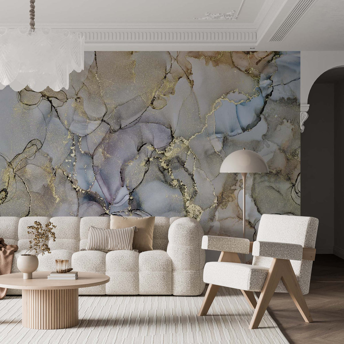 Marble Wall Mural Brown Gold Blue Fluid Alcohol Ink Wallpaper