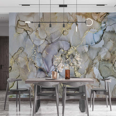 Custom Marble Wall Mural Brown Gold Blue Fluid Alcohol Ink Wallpaper