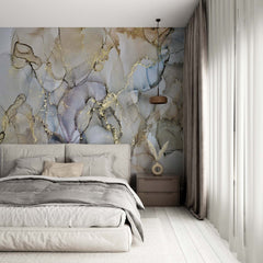 Custom Marble Wall Mural Brown Gold Blue Fluid Alcohol Ink Wallpaper