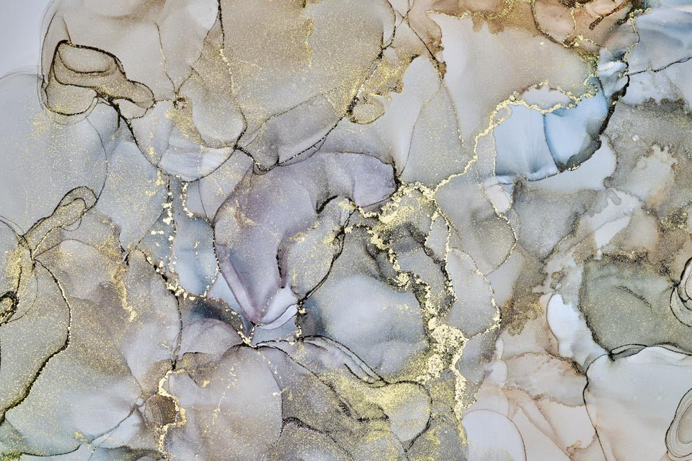 Marble Wall Mural Brown Gold Blue Fluid Alcohol Ink Wallpaper