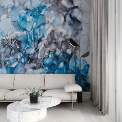 Ocean Blue & Rose Gold Alcohol Ink Wall Mural – view 2