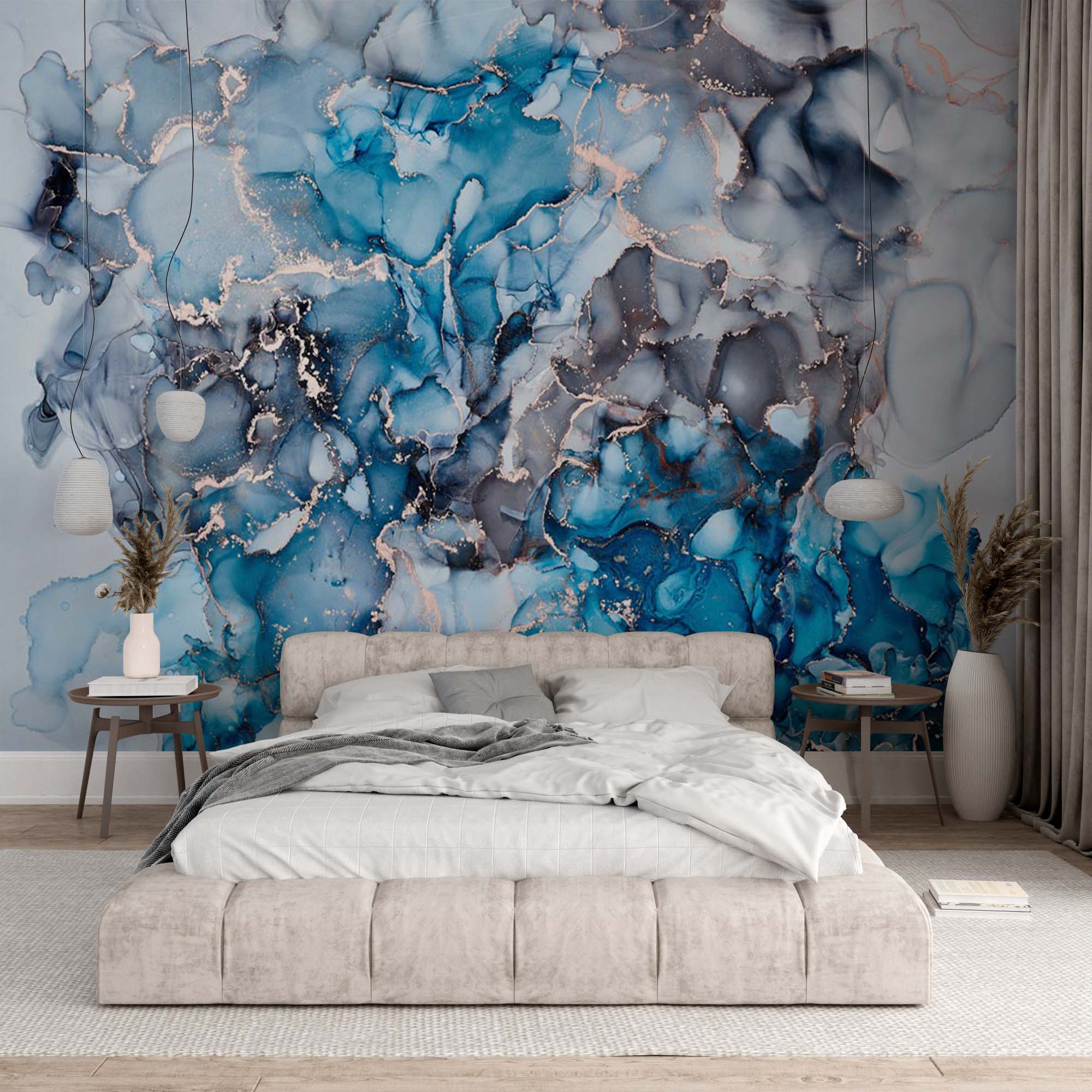 Blue Marble Wall Mural Abstract Fluid Alcohol Ink Wallpaper