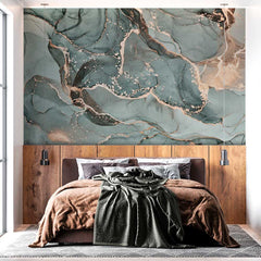 Custom Teal Gold Marble Wallpaper Abstract Wall Mural Decor