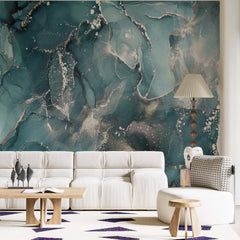 Custom Emerald Green Marble Wall Mural Abstract Fluid Alcohol Ink Wallpaper