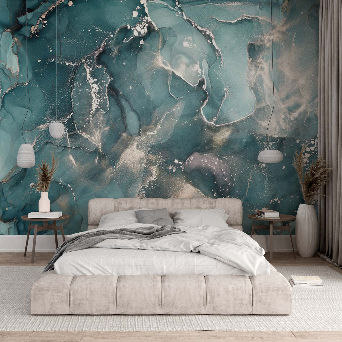 Custom Emerald Green Marble Wall Mural Abstract Fluid Alcohol Ink Wallpaper