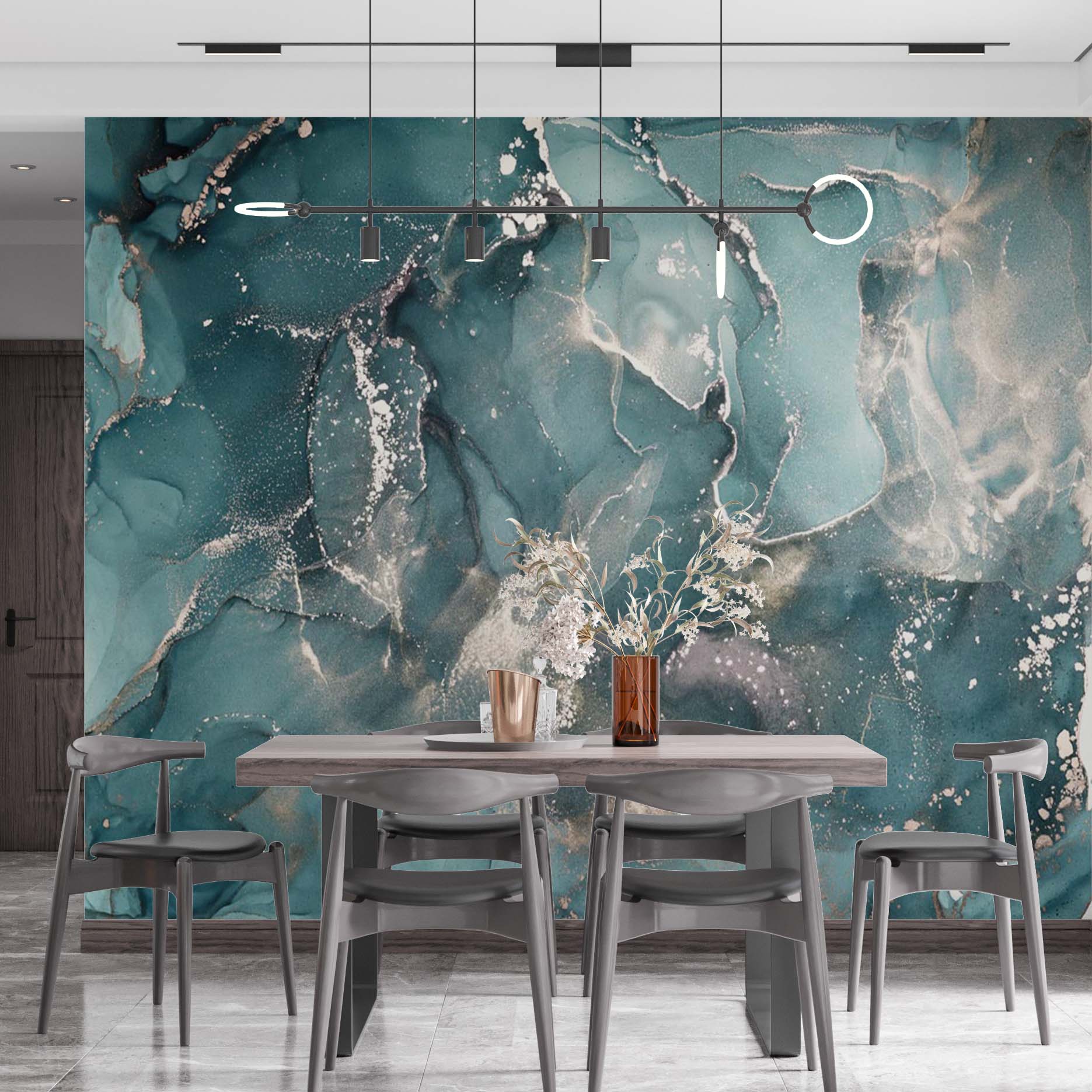 Emerald Green Marble Wall Mural Abstract Fluid Alcohol Ink Wallpaper