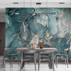 Custom Emerald Green Marble Wall Mural Abstract Fluid Alcohol Ink Wallpaper