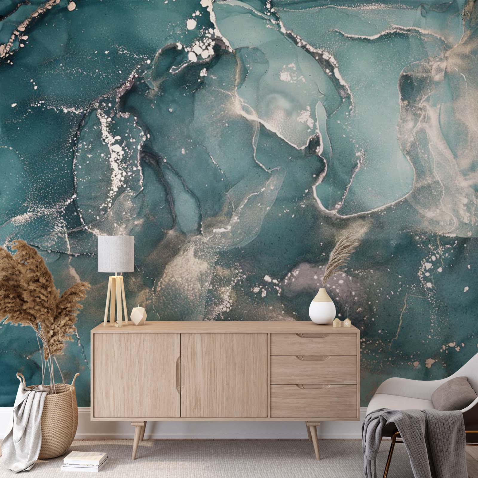 Emerald Green Marble Wall Mural Abstract Fluid Alcohol Ink Wallpaper